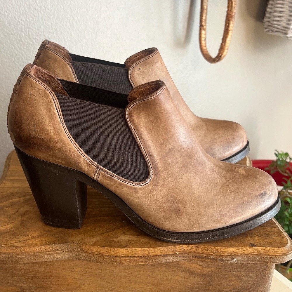 Ariat Tan Leather Braided Back Block Heel Ankle Boots 10012049 Womens 9B